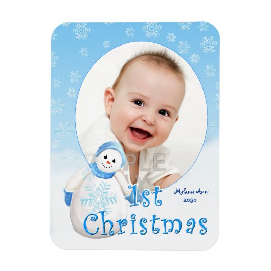 Baby's 1e Kerstmis Sneeuwman Custom Magneet (Verticaal)