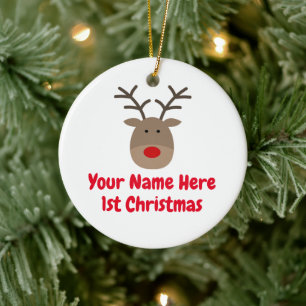 Baby's 1e kerstornament met knuffel rendieren keramisch ornament