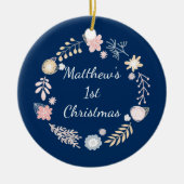 Baby's 1e Kerstvakantie Blue Botanical Keramisch Ornament (Voorkant)