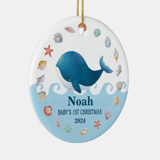 Baby's 1e Kerstwalvis Gepersonaliseerd Keramisch Ornament (Rechts)