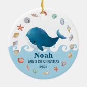 Baby's 1e Kerstwalvis Gepersonaliseerd Keramisch Ornament (Achterkant)