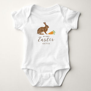 Baby's 1e Pasen Konijn En Wortels Met Naam Romper