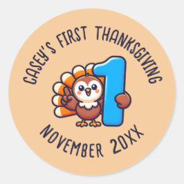 Baby's 1e Thanksgiving Custom Naam & Jaar Turkije Ronde Sticker
