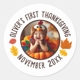 Baby's 1e Thanksgiving Custom Photo Herfst Leafs Ronde Sticker