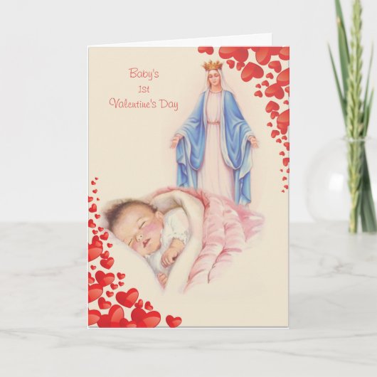 Baby's 1e Valentijnsdag Religieuze Maagd Maria Kaart (Voorkant)