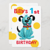 Baby's 1e verjaardag Cute Blue Puppy Dog Boy Kaart (Voorkant / Achterkant)