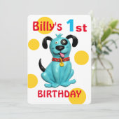 Baby's 1e verjaardag Cute Blue Puppy Dog Boy Kaart (Staand voorkant)