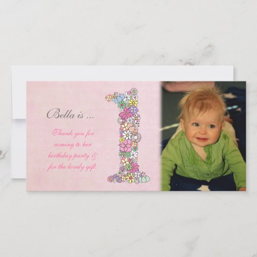 Baby's 1e verjaardag dank u fotokaart bedankkaart (Voorkant)