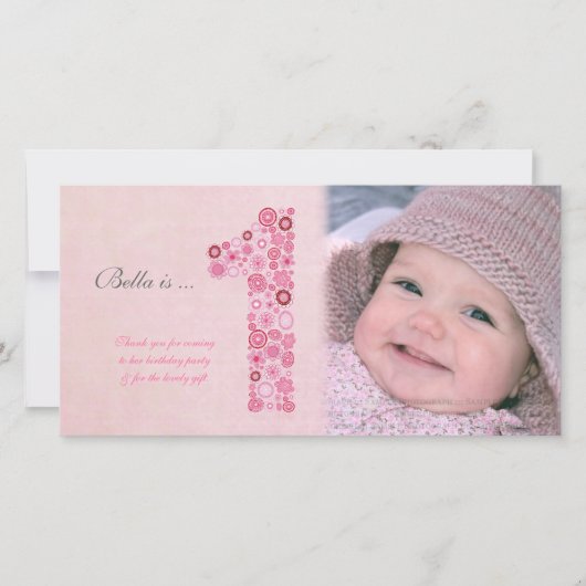 Baby's 1e verjaardag dank u fotokaart bedankkaart (Voorkant)