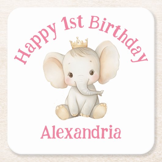 Baby's 1e verjaardag gepersonaliseerde prinses oli kartonnen onderzetters (Voorkant)