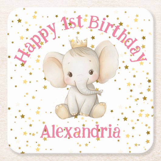 Baby's 1e verjaardag gepersonaliseerde prinses oli kartonnen onderzetters (Voorkant)