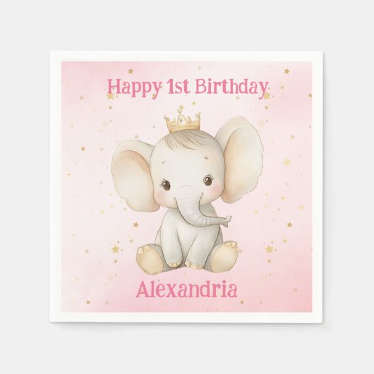 Baby's 1e verjaardag gepersonaliseerde prinses oli servet (Voorkant)