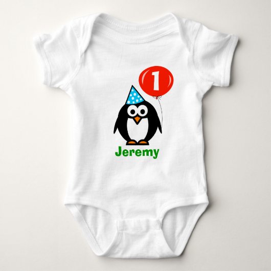 Baby's 1e verjaardag kruiper | Pinguïn en ballon Romper (Voorkant)