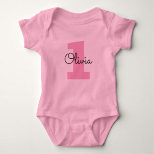 Baby's 1e verjaardag op maat gemaakte roze body vo romper