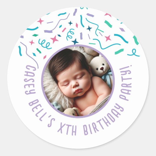 Baby's 1e Verjaardag Peuter Kinder Custom Party Ronde Sticker (Voorkant)