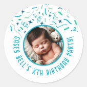 Baby's 1e Verjaardag Peuter Kinder Custom Party Ronde Sticker (Voorkant)