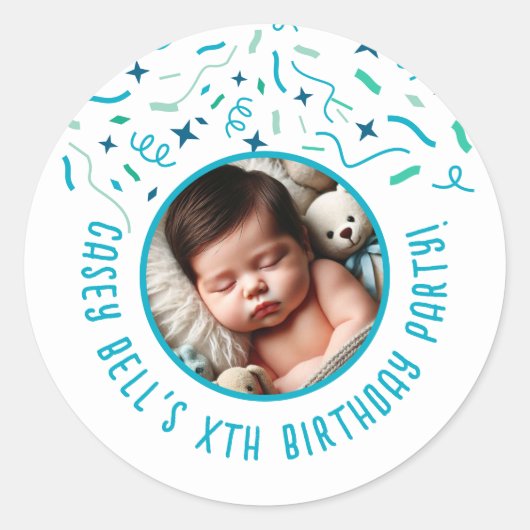 Baby's 1e Verjaardag Peuter Kinder Custom Party Ronde Sticker (Voorkant)