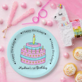 Baby's 1e verjaardag taart naam gepersonaliseerd papieren bordje (Feest)