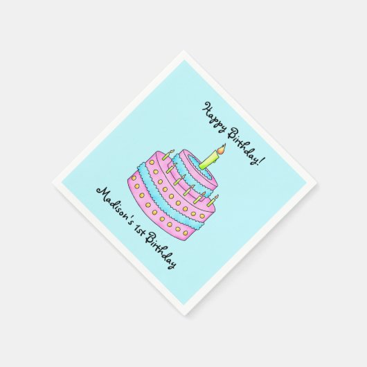 Baby's 1e verjaardag taart naam gepersonaliseerd servet (Hoek)