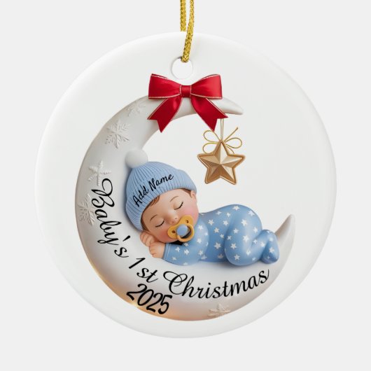 Baby's 1st Christmas 2025 Ornament | Sleeping Moon (Voorkant)