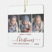 Baby's 1st Christmas 3 Foto Bourgondië Rood Script Keramisch Ornament (Links)