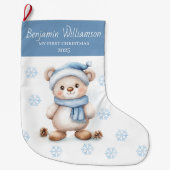 Baby's 1st Christmas Blue Snowflakes Bear  Grote Kerstsok (Voorkant)