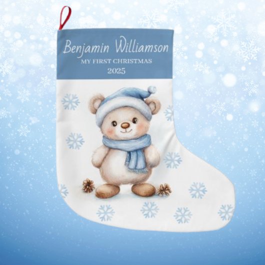 Baby's 1st Christmas Blue Snowflakes Bear  Grote Kerstsok
