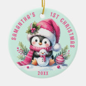 Babys 1st Christmas Custom Pink Mint Schattigee Pi Keramisch Ornament (Voorkant)