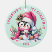 Babys 1st Christmas Custom Pink Mint Schattigee Pi Keramisch Ornament (Achterkant)