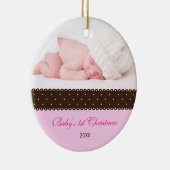 Baby's 1st Christmas - lint (roze) Keramisch Ornament (Rechts)