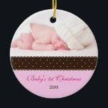 Baby's 1st Christmas - lint (roze) Keramisch Ornament<br><div class="desc">Als je dit ontwerp in een andere kleur wilt zien,  stuur me dan een e-mail op holidayjazz@live.com. Ik help je graag.</div>