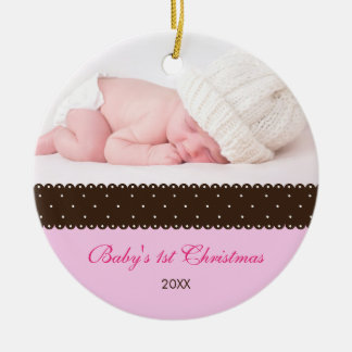 Baby's 1st Christmas - lint (roze) Keramisch Ornament
