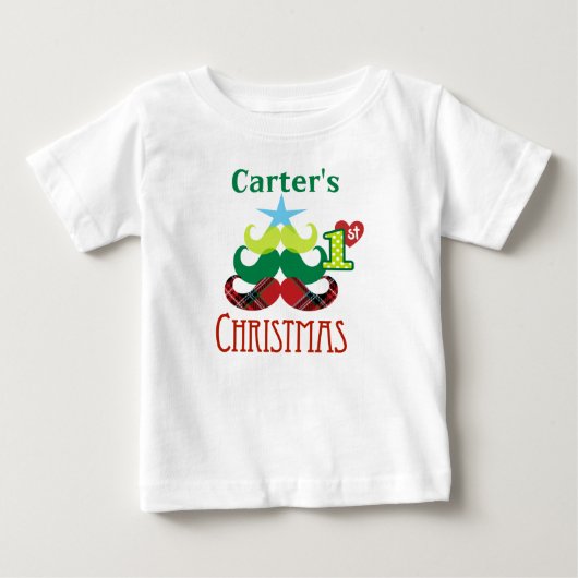 Baby's 1st Christmas Mustache Tree Tshirt (Voorkant)