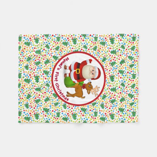 Baby's 1st Christmas Personalize Name Santa Claus Fleece Deken (Voorkant (Horizontaal))