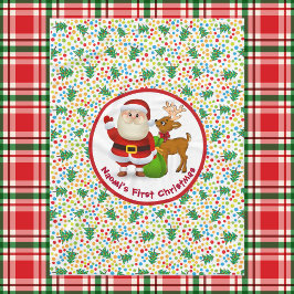 Baby's 1st Christmas Personalize Name Santa Claus Fleece Deken