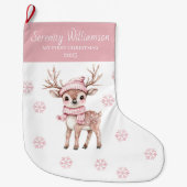 Babys 1st Christmas Pink Snowflakes Deer Woodland Grote Kerstsok (Voorkant)