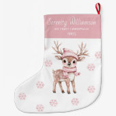 Babys 1st Christmas Pink Snowflakes Deer Woodland Grote Kerstsok (Achterkant)