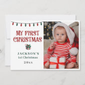 Baby's 1st Christmas Red Green Candy Cane Photo Feestdagenkaart (Voorkant)
