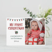 Baby's 1st Christmas Red Green Candy Cane Photo Feestdagenkaart (Staand voorkant)