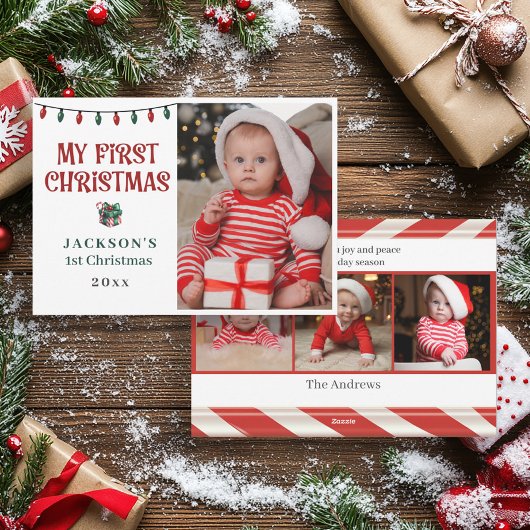 Baby's 1st Christmas Red Green Candy Cane Photo Feestdagenkaart