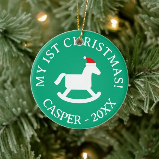 Baby's 1st Christmas Santa rocking horse ornament  (Boom)