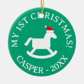 Baby's 1st Christmas Santa rocking horse ornament  (Voorkant)