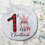 Baby's 1st Christmas Schattige Rhino Santa Hoed Na Rond Kussen<br><div class="desc">Baby's 1st Christmas Schattige Rhino Safari Animal Santa Hat Naam Keepsake Ronde Kussen.</div>