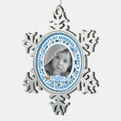 Baby's 1st Hanukkah Foto naam Dreidels Tin Sneeuwvlok Ornament (Rechts)