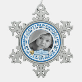 Baby's 1st Hanukkah Foto naam Dreidels Tin Sneeuwvlok Ornament
