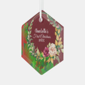 Babys 1st kerstfeest Waterverf Flora WreatCustom Glas Ornament (Voorkant links)