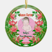 Babys 1st kerstfoto, foto botanisch, breed keramisch ornament (Voorkant)