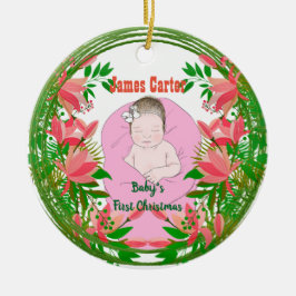Babys 1st kerstfoto, foto botanisch, breed keramisch ornament