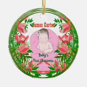 Babys 1st kerstfoto, foto botanisch, breed keramisch ornament