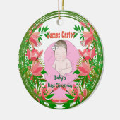 Babys 1st kerstfoto, foto botanisch, breed keramisch ornament (Links)